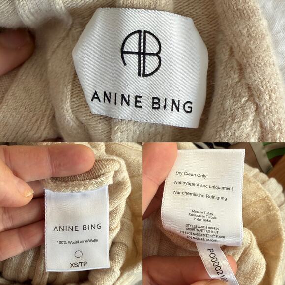 Anine Bing Shawn Ribbed Knit Midi Dress Sweater Wool Long Sleeve Oatmeal XS EUC - Picture 6 of 10